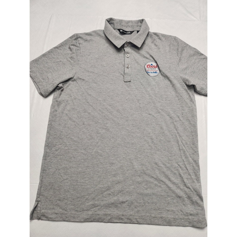 Travis Mathew Polo Shirt Mens Large Gray Coors Light Patch Golf Pima Cotton Beer